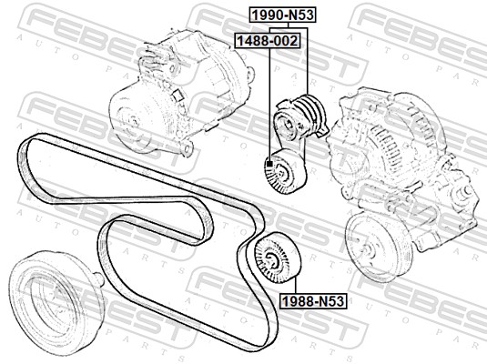 Deflection/Guide Pulley, V-ribbed belt - 1988-N53 FEBEST