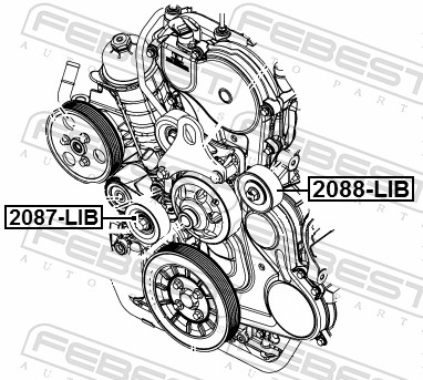 Tensioner Pulley, V-ribbed belt - 2087-LIB FEBEST
