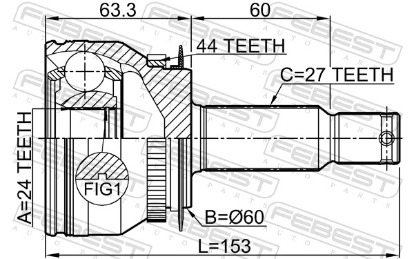 Kit giunti, Semiasse - 2210-CER15A44 FEBEST