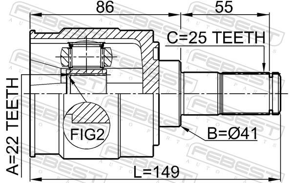 Joint Kit, drive shaft - 2211-CERII16 FEBEST