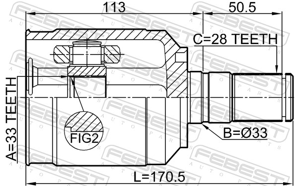 jungčių komplektas, kardaninis velenas - 2211-XM12LH FEBEST