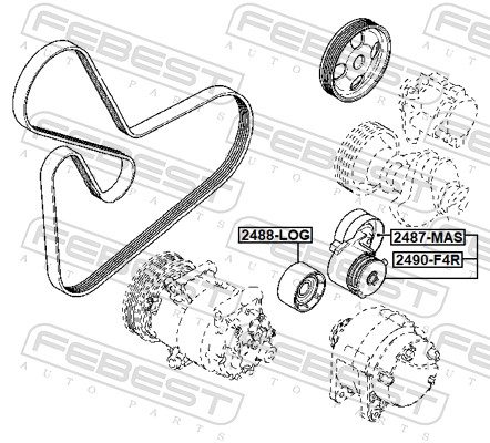 Belt Tensioner, V-ribbed belt - 2490-F4R FEBEST