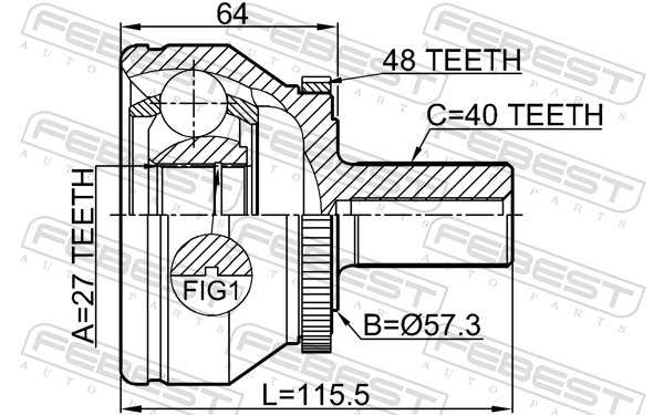 Joint Kit, drive shaft - 2710-XC90WDA48 FEBEST