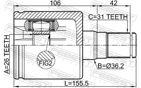 Joint Kit, drive shaft - 2711-S60IILH FEBEST