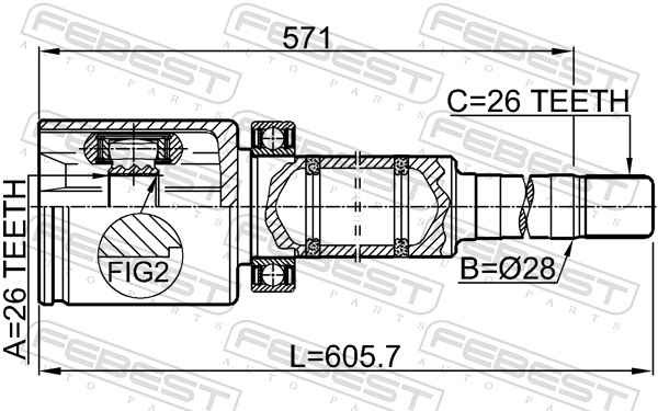 Joint Kit, drive shaft - 2711-S80AWDTRH FEBEST