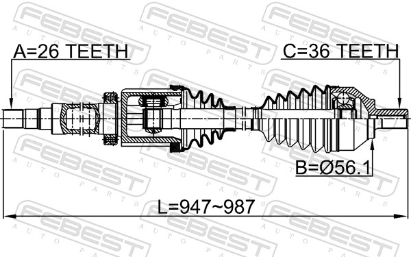 Drive Shaft - 2714-S40RH FEBEST
