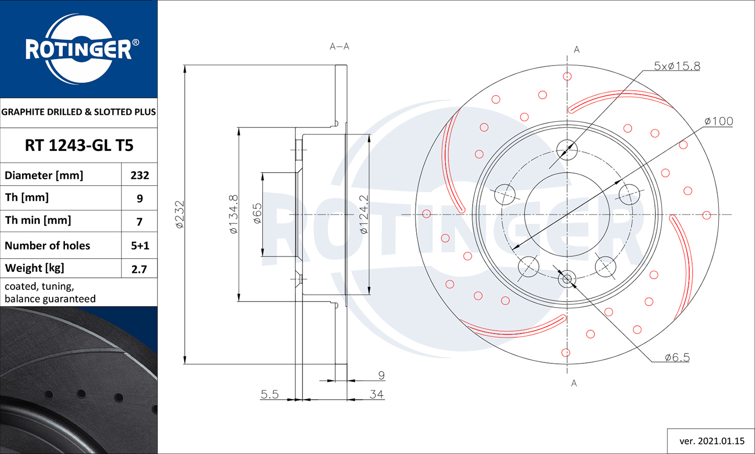 Brake Disc - RT 1243-GL T5 ROTINGER