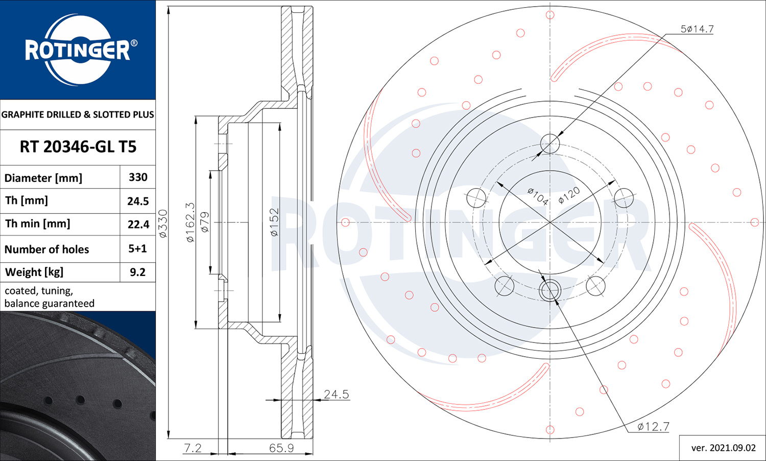 Brake Disc - RT 20346-GL T5 ROTINGER