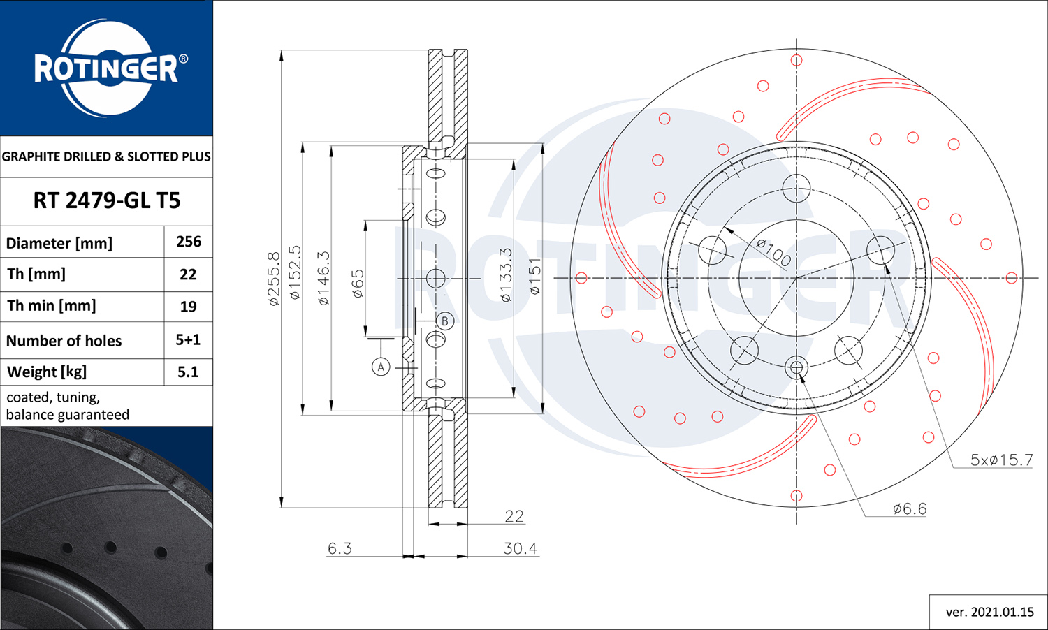 Brake Disc - RT 2479-GL T5 ROTINGER
