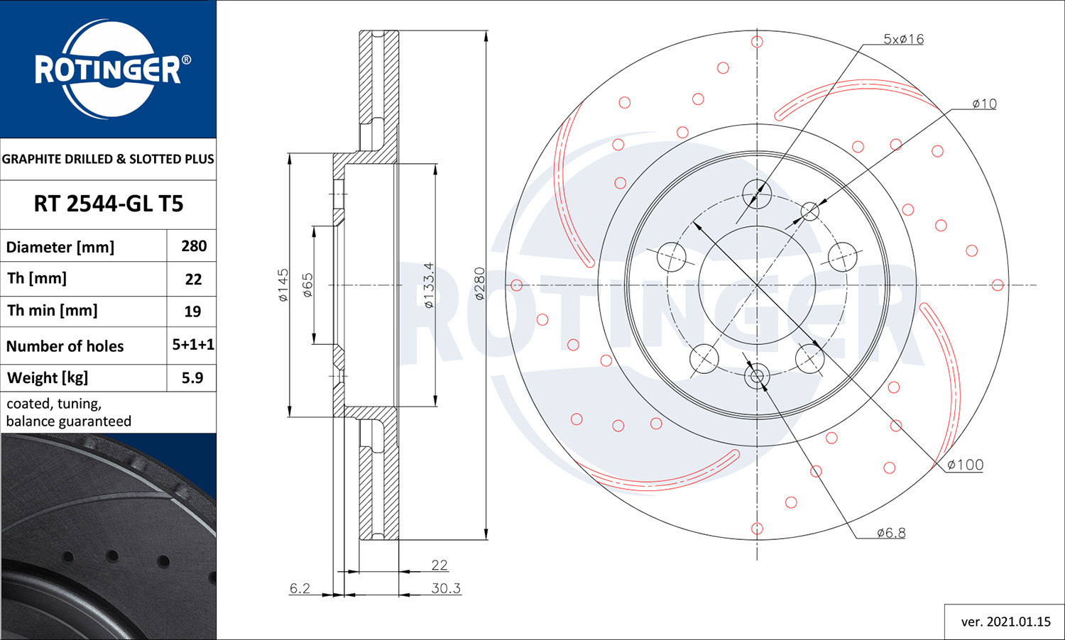 Brake Disc - RT 2544-GL T5 ROTINGER