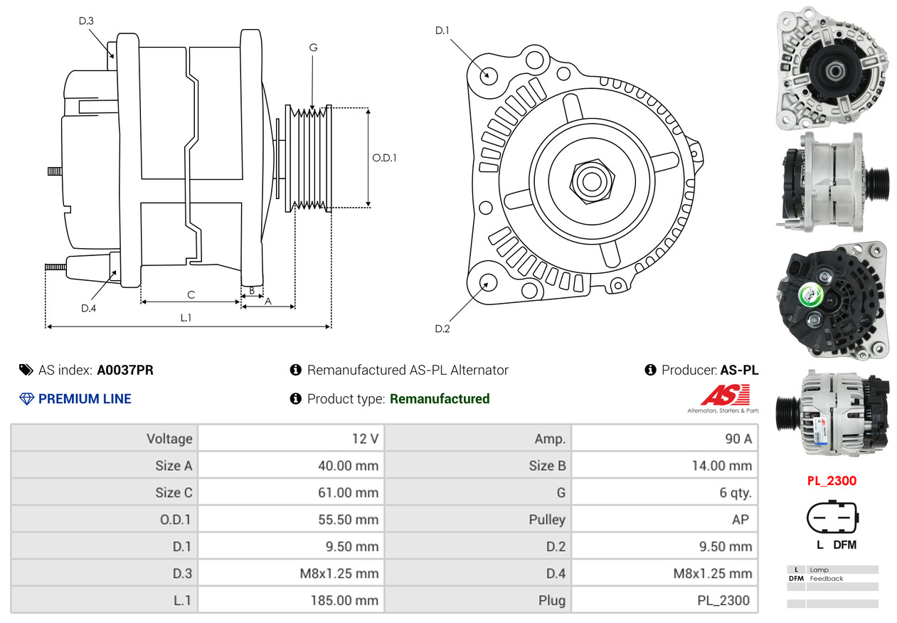 Alternatore - A0037PR AS-PL
