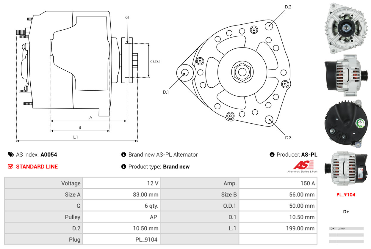 Alternator - A0054 AS-PL
