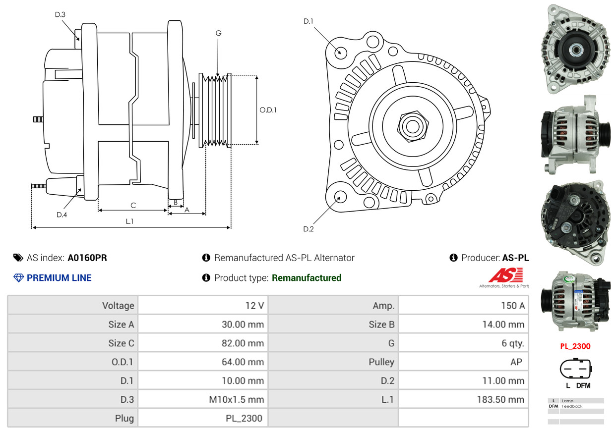 Alternatore - A0160PR AS-PL