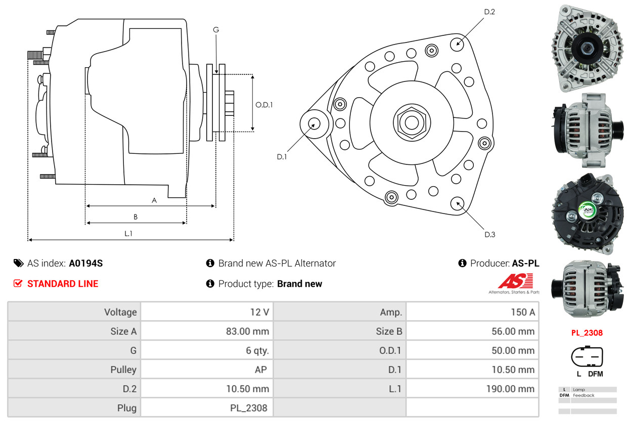 Alternator - A0194S AS-PL