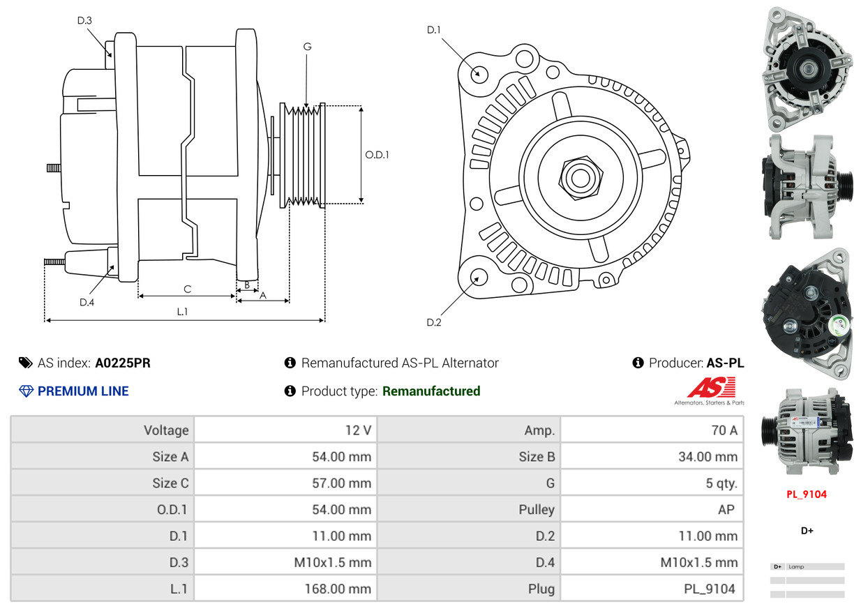 Alternatore - A0225PR AS-PL
