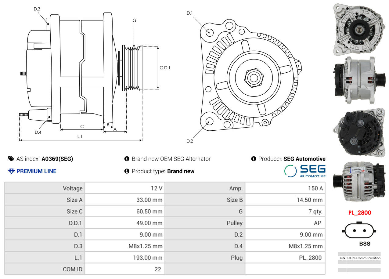 Solenoid Switch, starter - SS2008 AS-PL