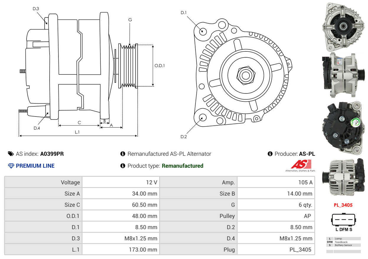 Alternatore - A0399PR AS-PL