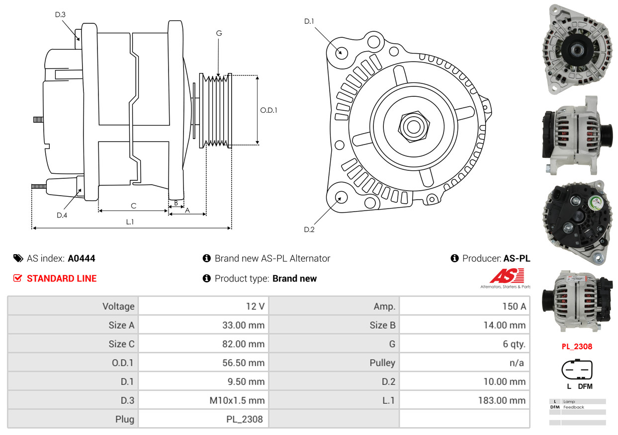 Alternator - A0444 AS-PL
