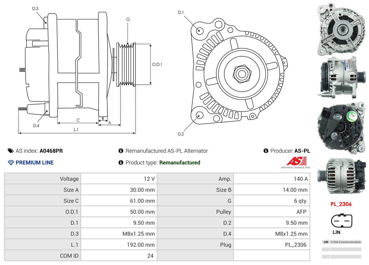 Alternator - A0468PR AS-PL