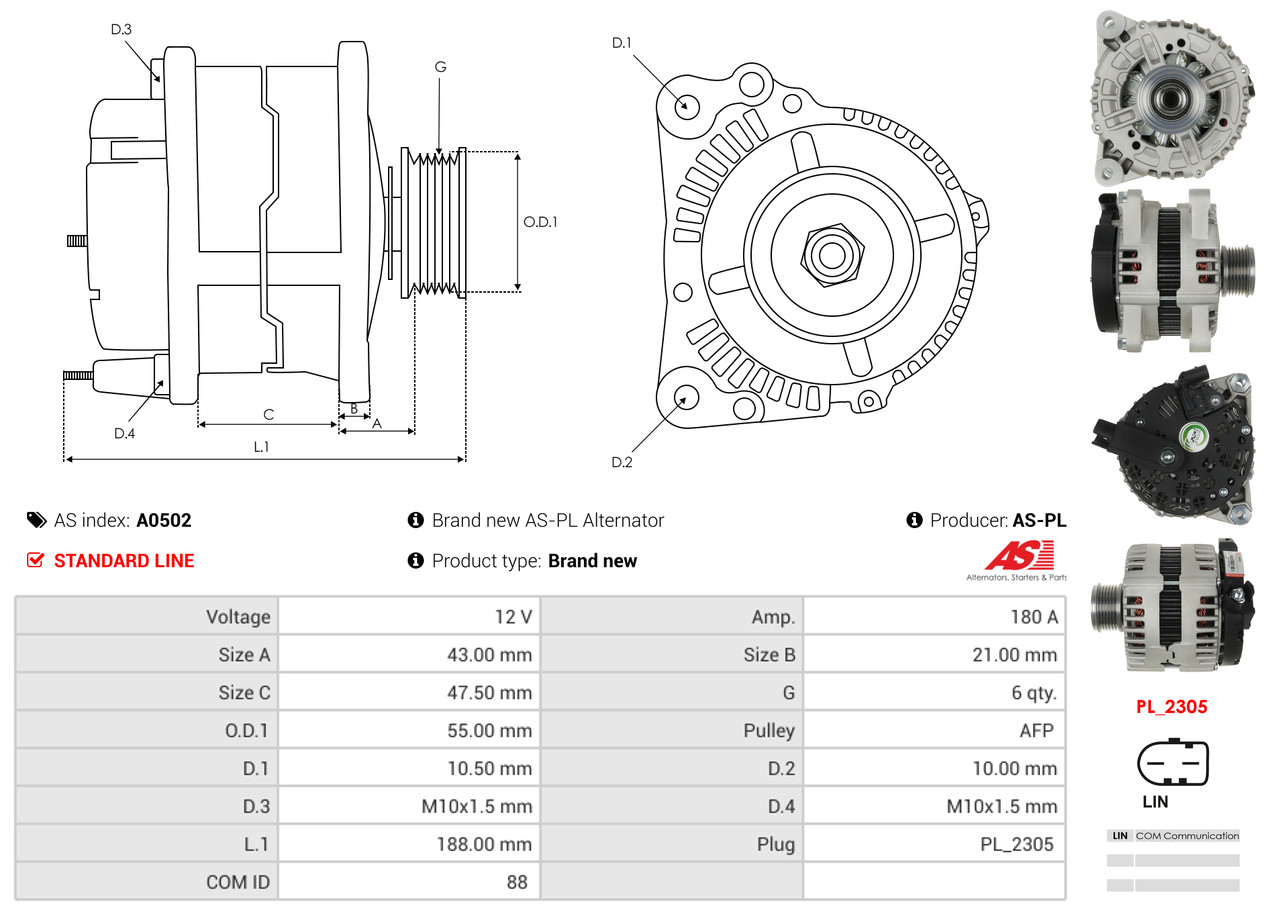 Alternator - A0502 AS-PL
