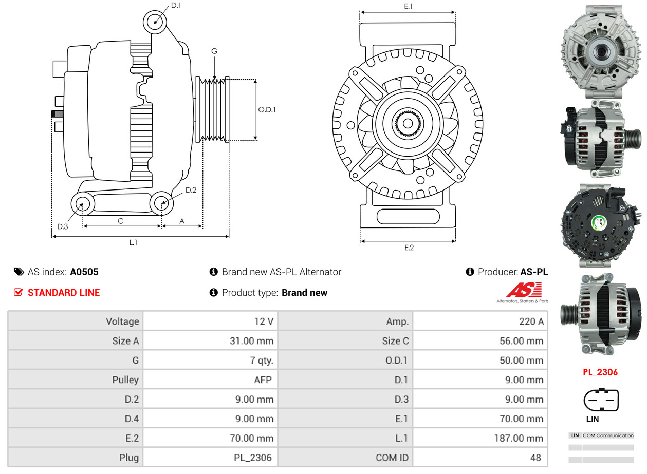 Alternator - A0505 AS-PL