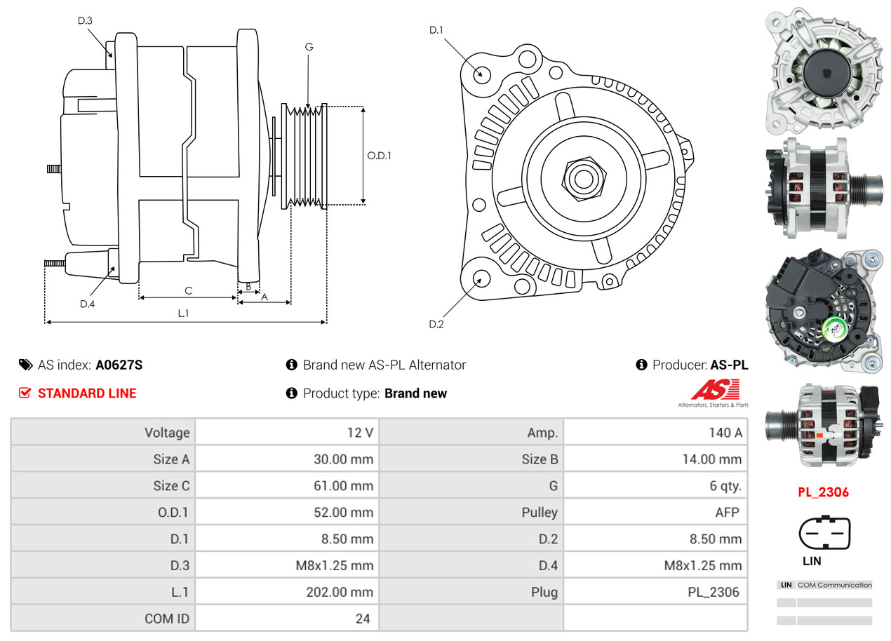 Alternator - A0627S AS-PL