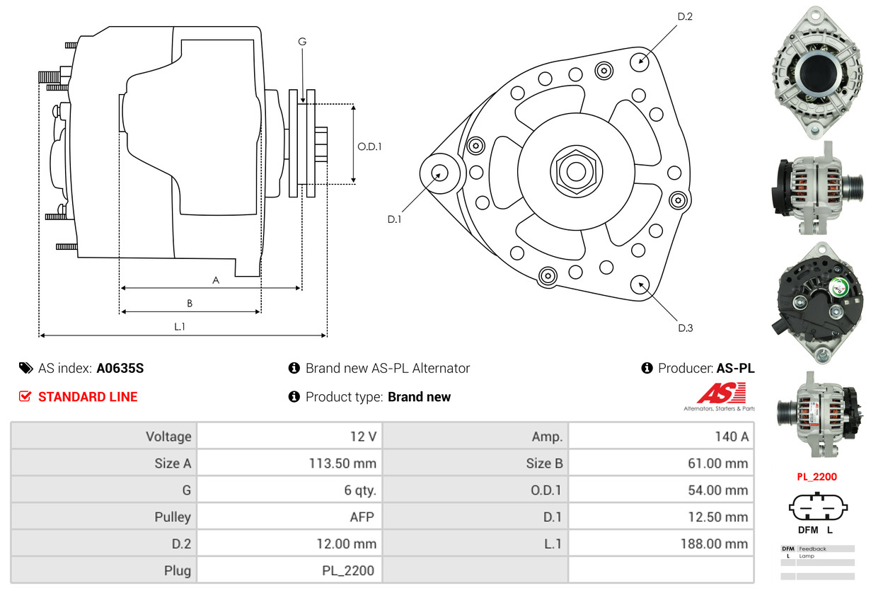 Alternator - A0635S AS-PL