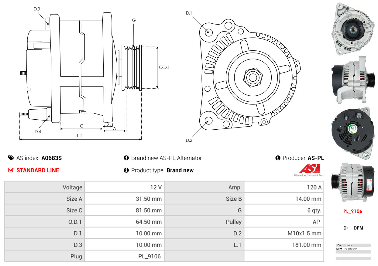 Alternator - A0683S AS-PL