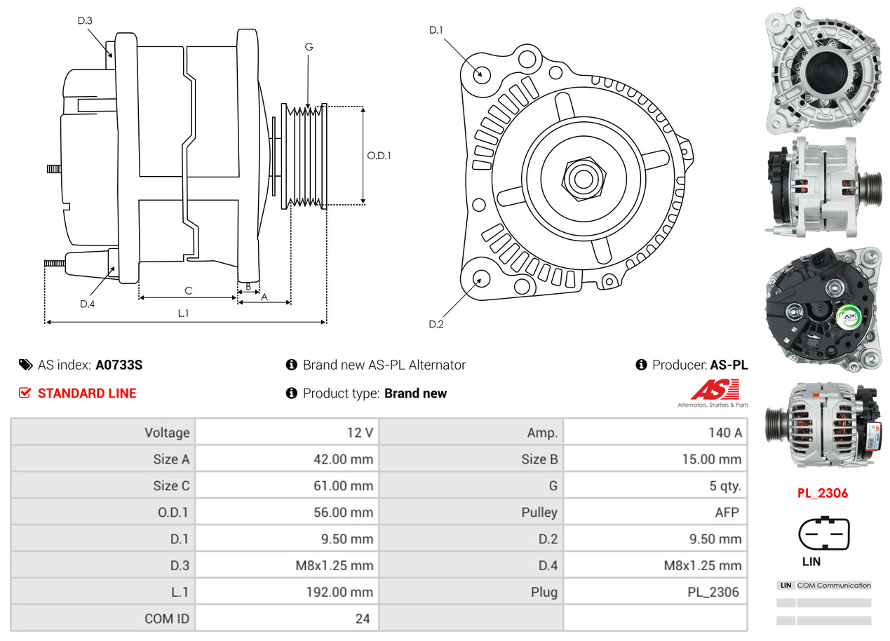 Alternator - A0733S AS-PL