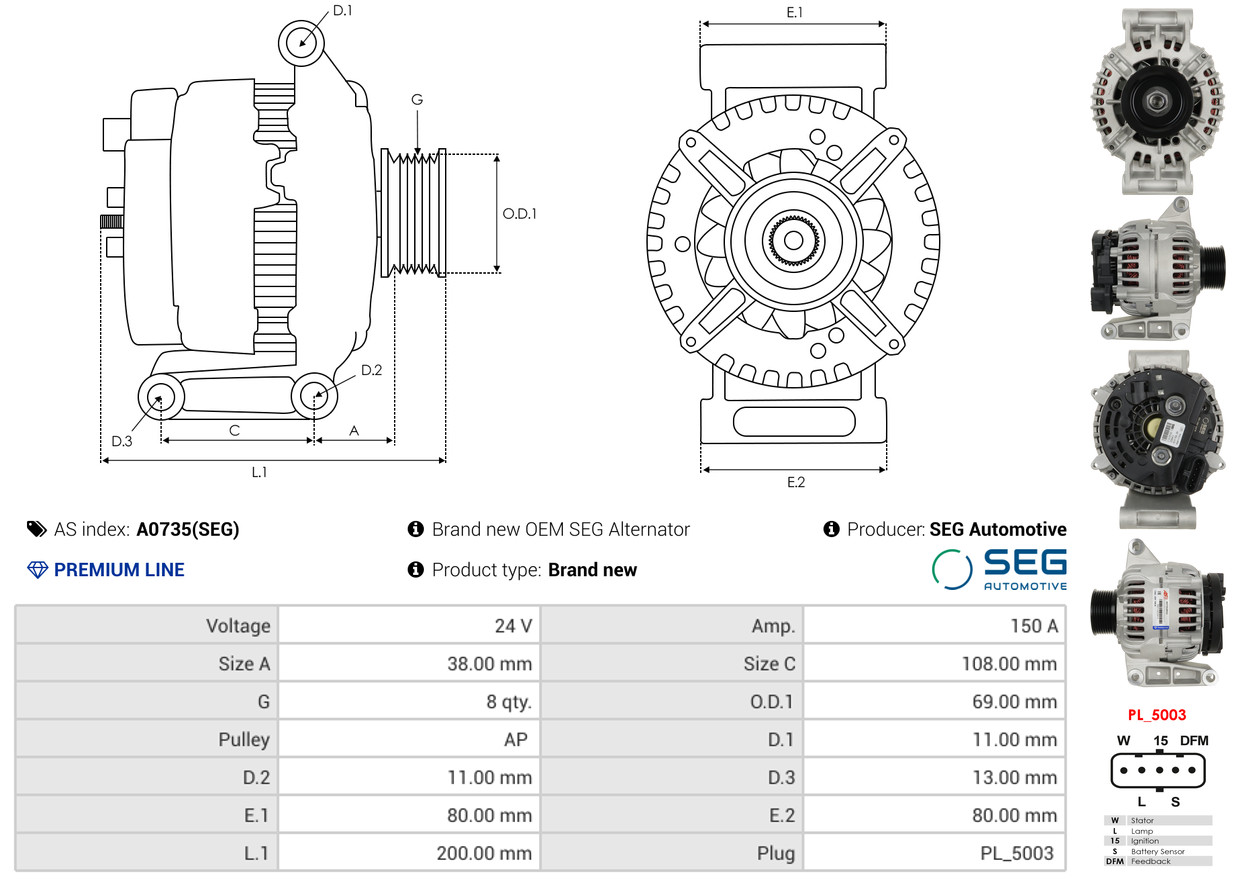 Slip Ring, alternator - ASL9016 AS-PL
