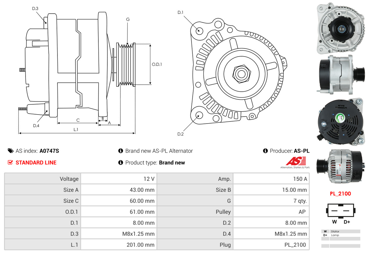 Alternator - A0747S AS-PL