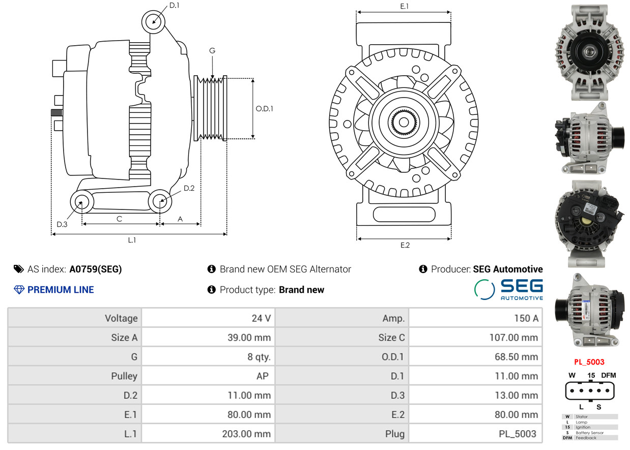 Stator, alternator - AS0003 AS-PL