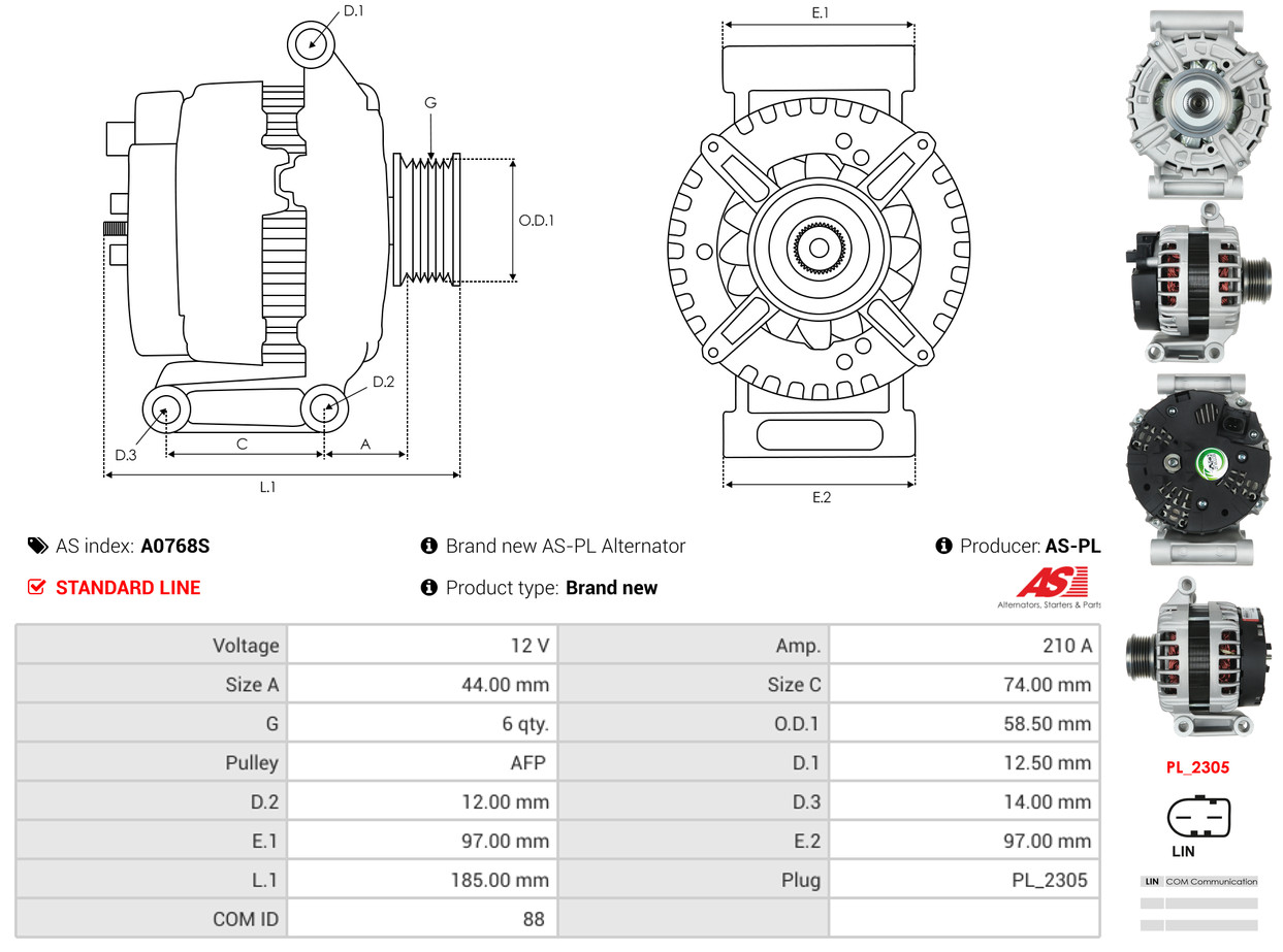 Alternator - A0768S AS-PL