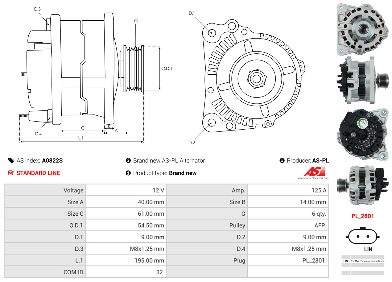 Alternatore - A0822S AS-PL