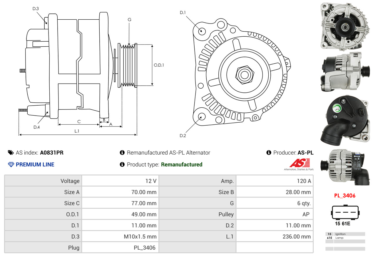 Alternator - A0831PR AS-PL