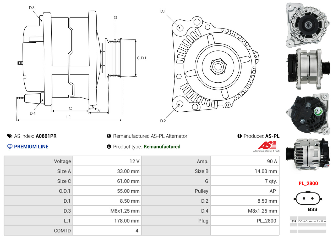Alternatore - A0861PR AS-PL