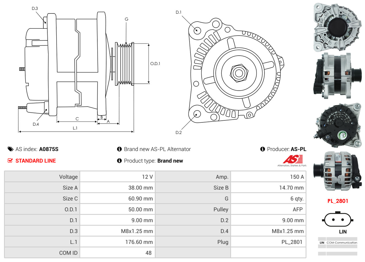 Alternatore - A0875S AS-PL