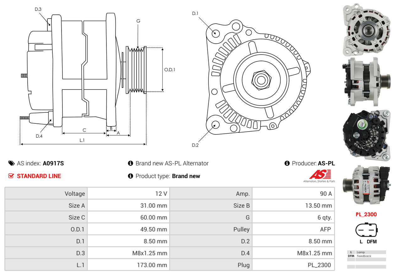 Alternator - A0917S AS-PL