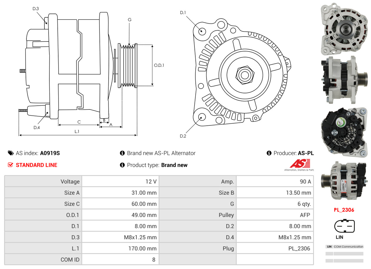 Alternator - A0919S AS-PL