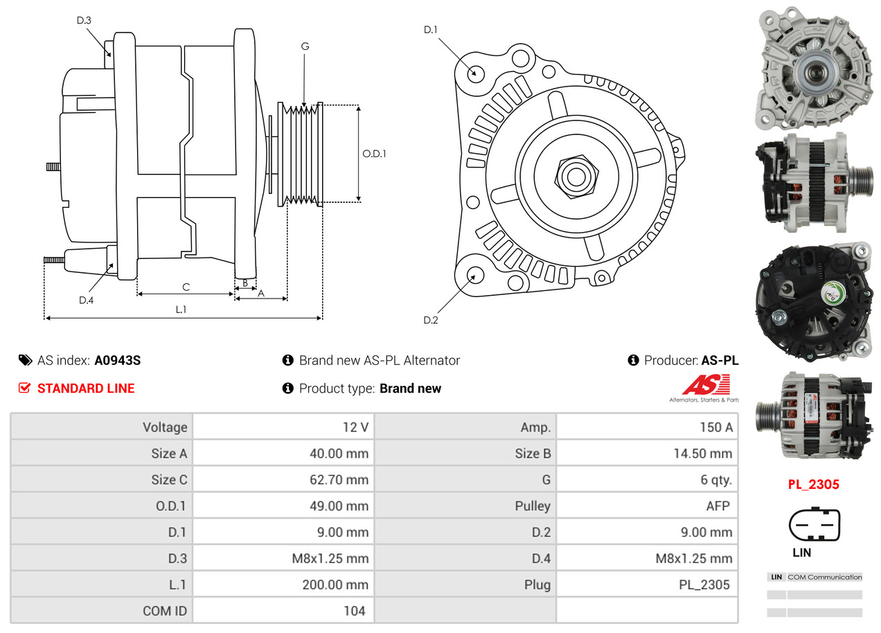 Alternatore - A0943S AS-PL