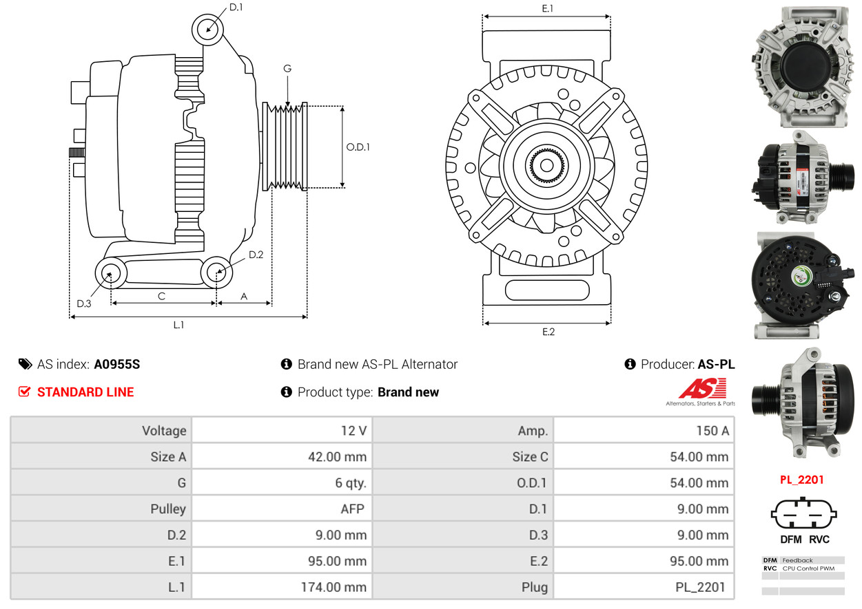 Alternator - A0955S AS-PL