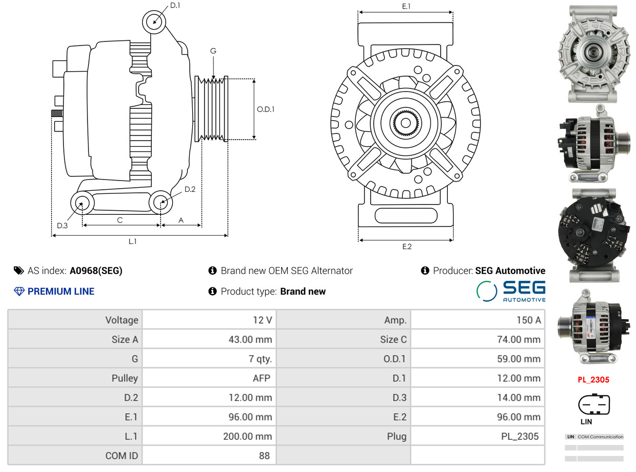 Alternator - A0968(SEG) AS-PL