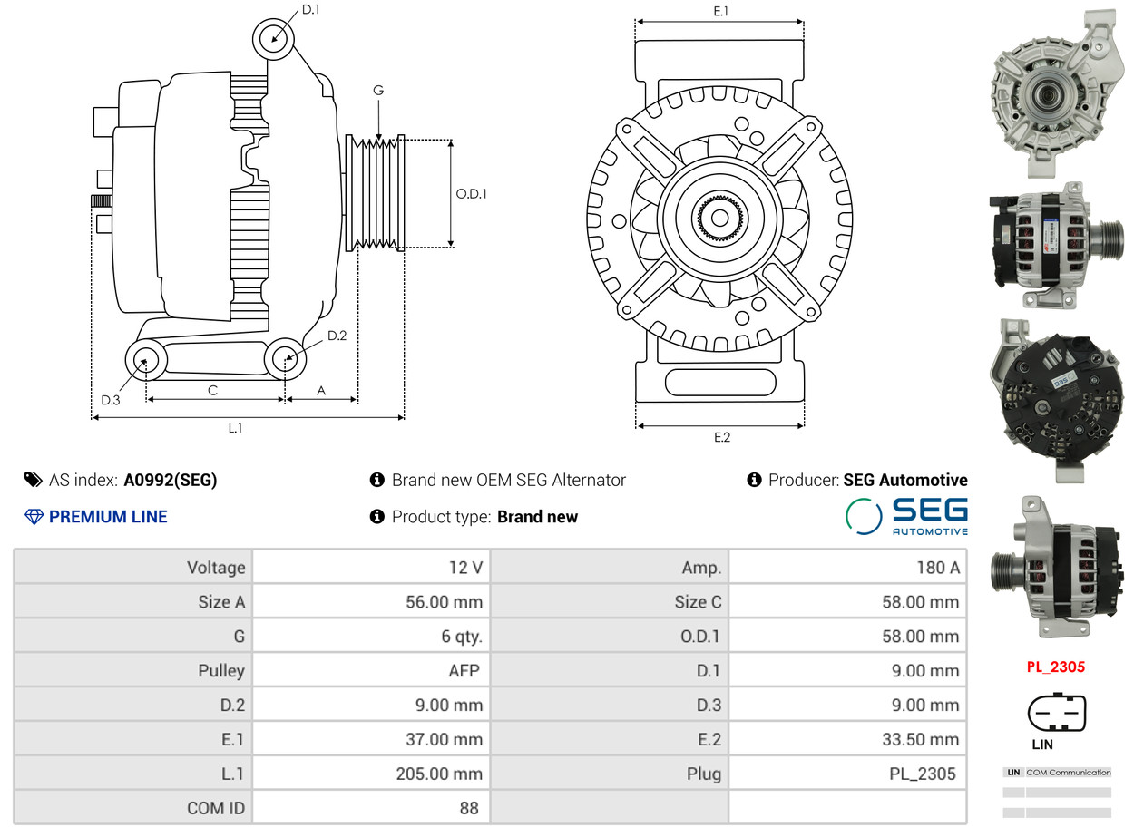 Alternator - A0992(SEG) AS-PL