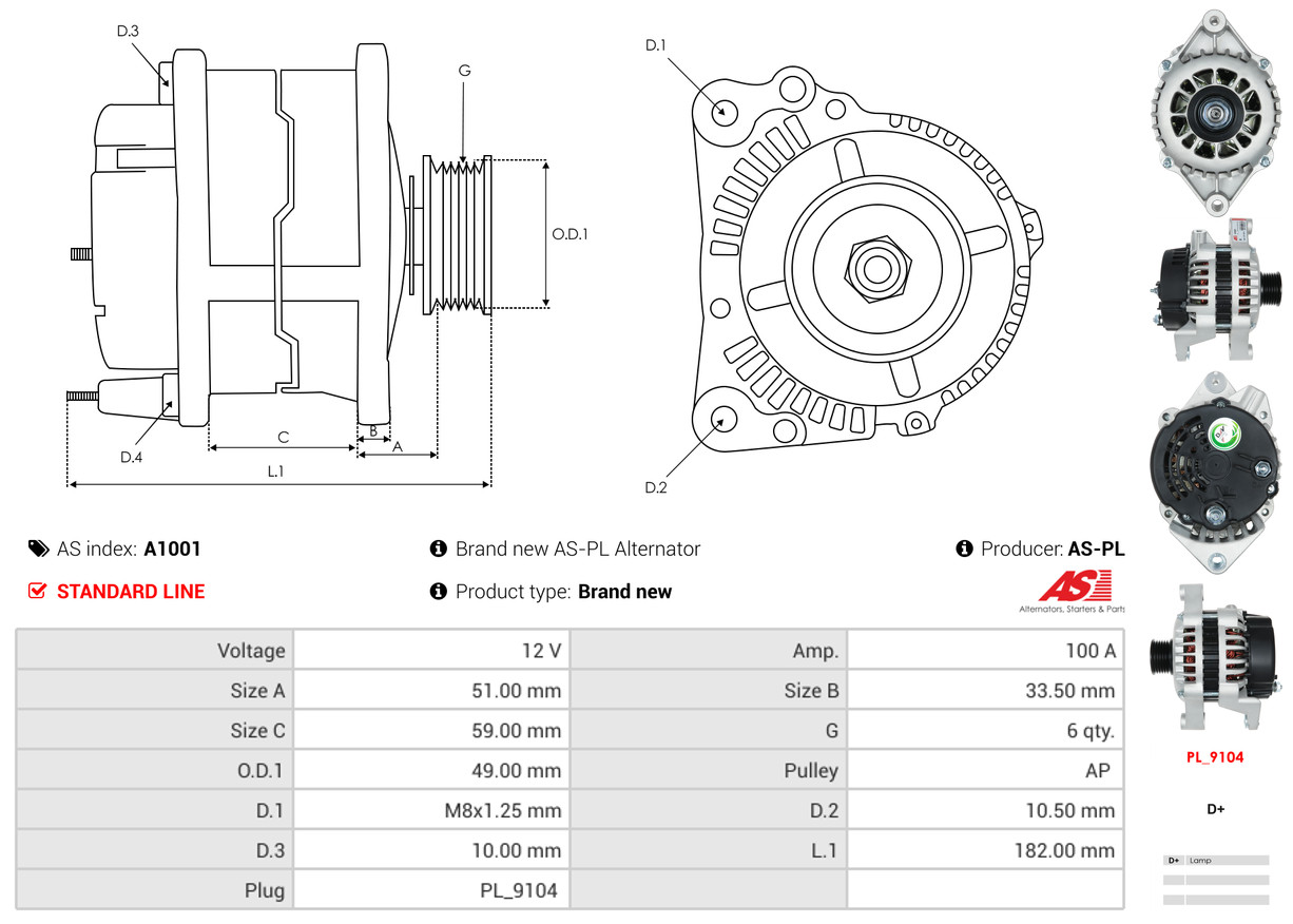 Alternatore - A1001 AS-PL