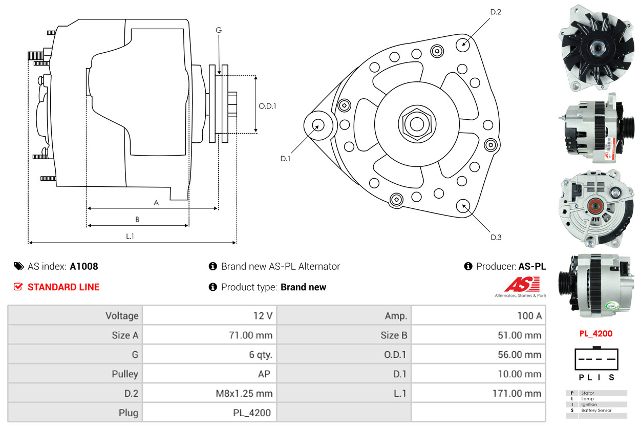 Alternatore - A1008 AS-PL