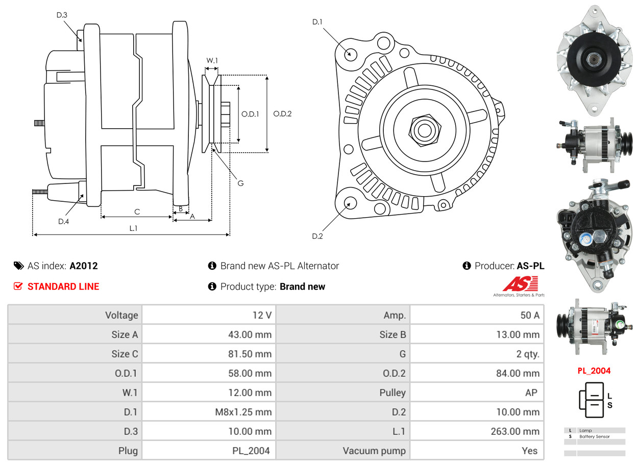 Alternator - A2012 AS-PL