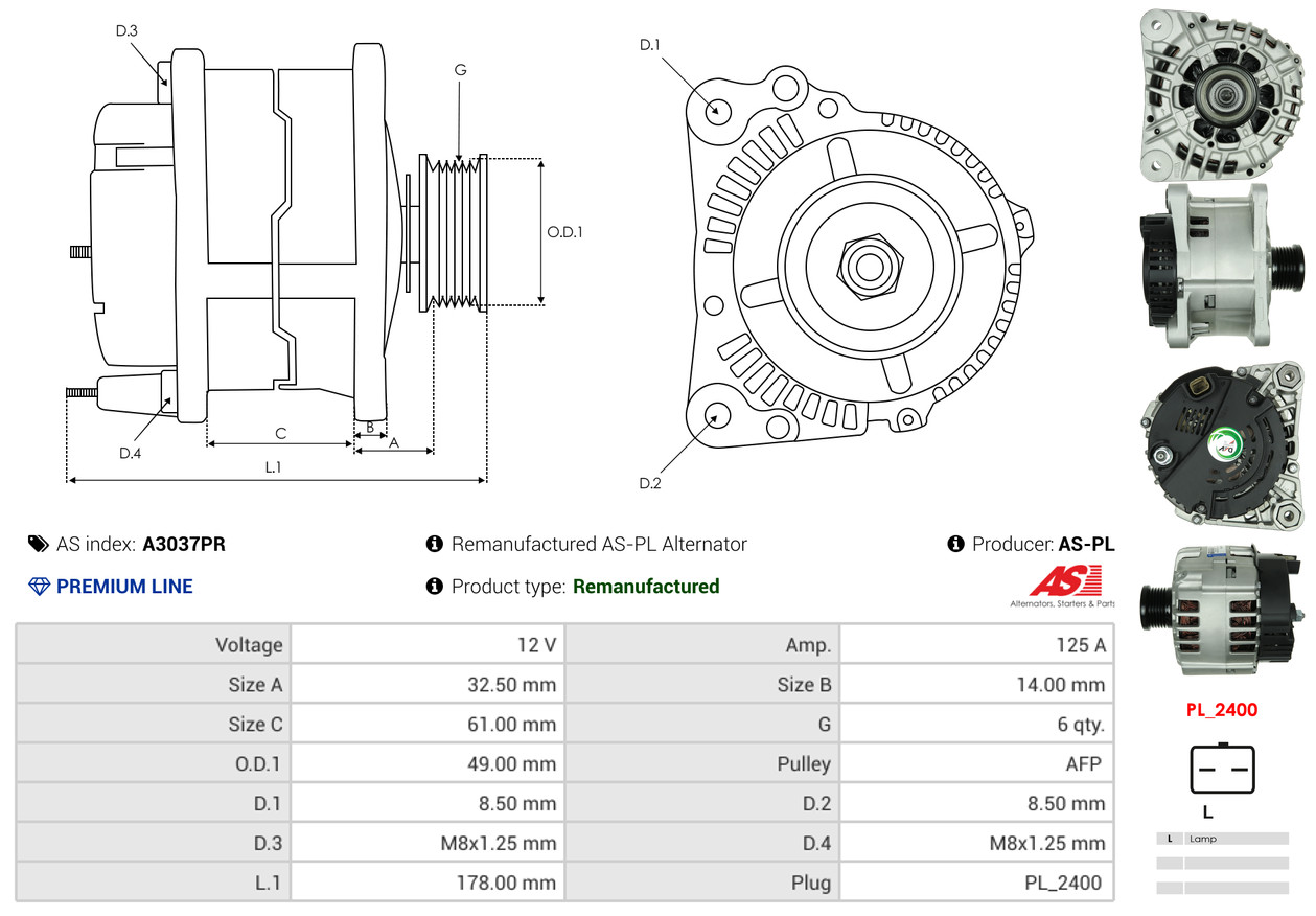 Alternator - A3037PR AS-PL