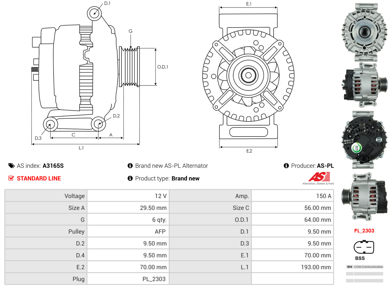 Alternator - A3165S AS-PL