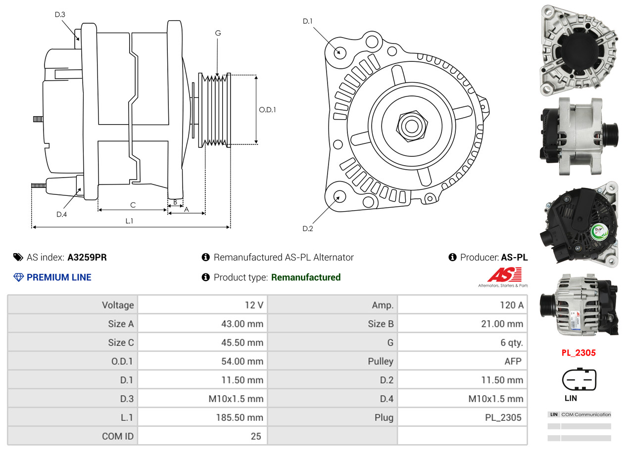 Alternator - A3259PR AS-PL