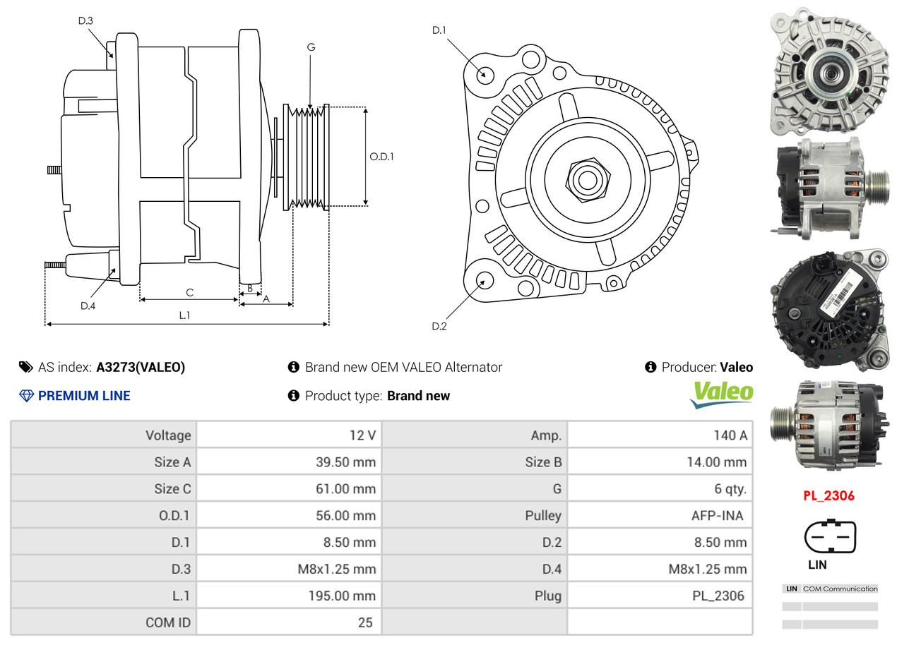 Alternatore - A3273(VALEO) AS-PL